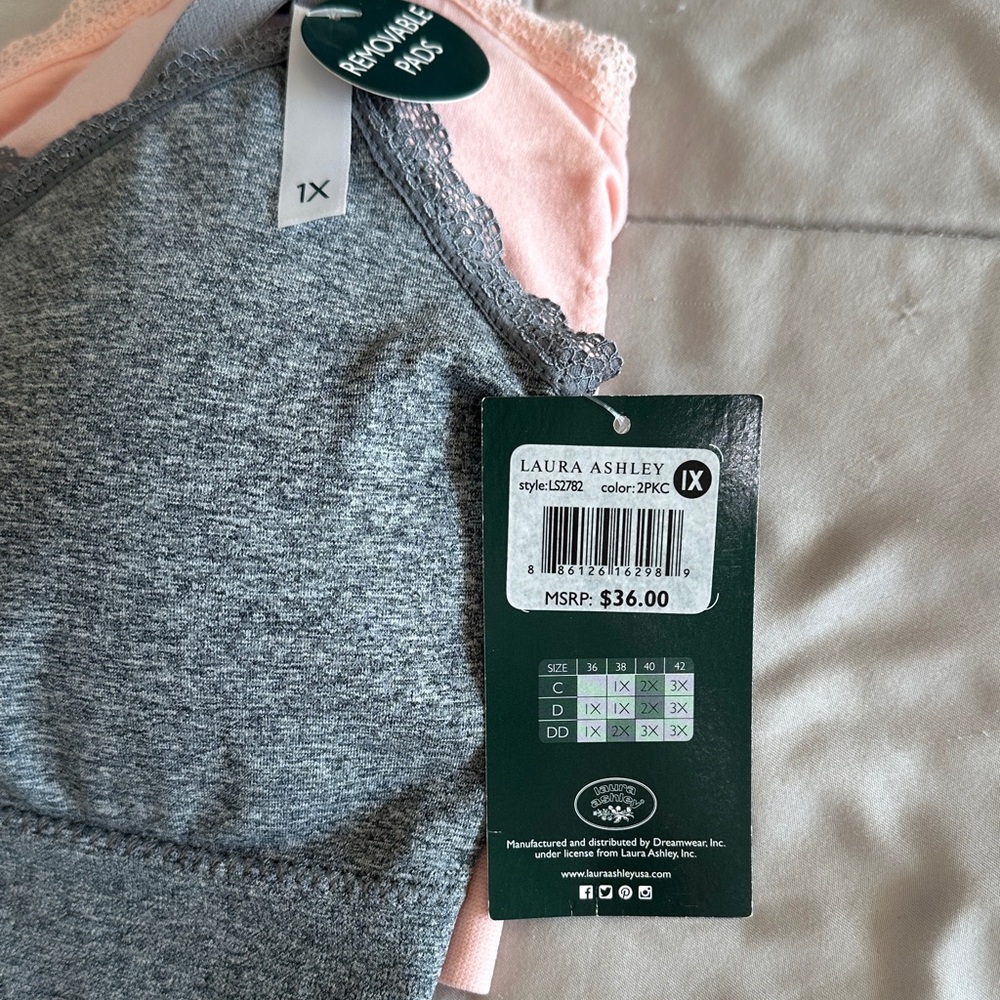 Laura Ashley Gray and Pink Lace Bralette Duo - 1X - NWT - Picture 2 of 5
